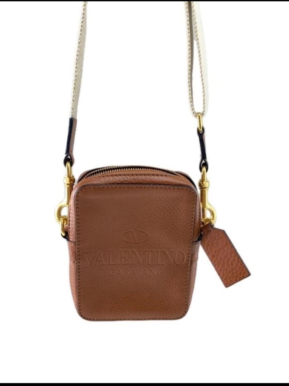 Valentino Garavani Brown Leather Crossbody Pouch with Gold Hardware